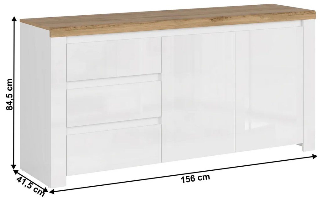 Komoda VILGO 2D3S, błyszczący biały
