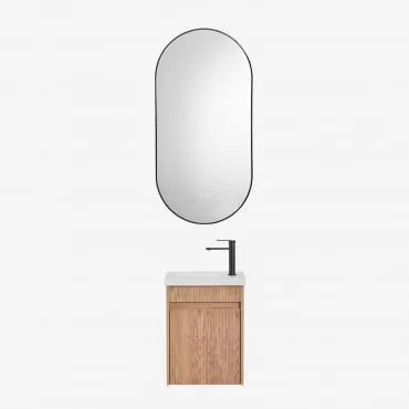 Zestaw Wiszących Mebli Łazienkowych Zintegrowany Z Umywalką Narek Popielaty Brąz & Owalna Osłona Led I Przeciwmgielna - Sklum