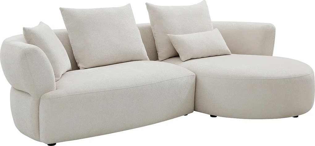 Narożna sofa prawa z beżowej tkaniny szenilowej CUSAVA od Maison Céphy