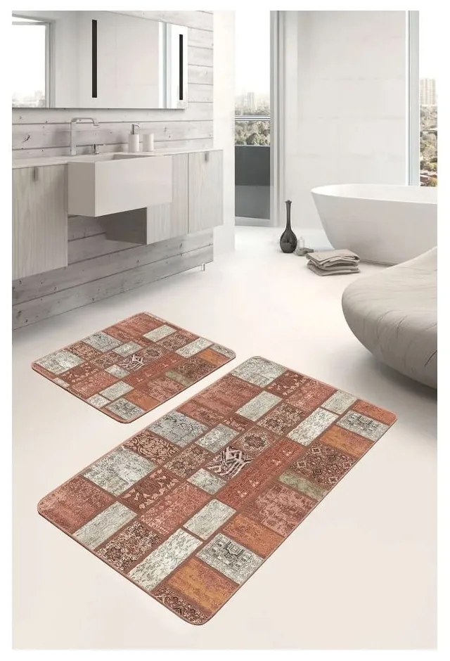 Brązowe aksamitne dywaniki łazienkowe zestaw 2 szt. 60x100 cm – Mila Home