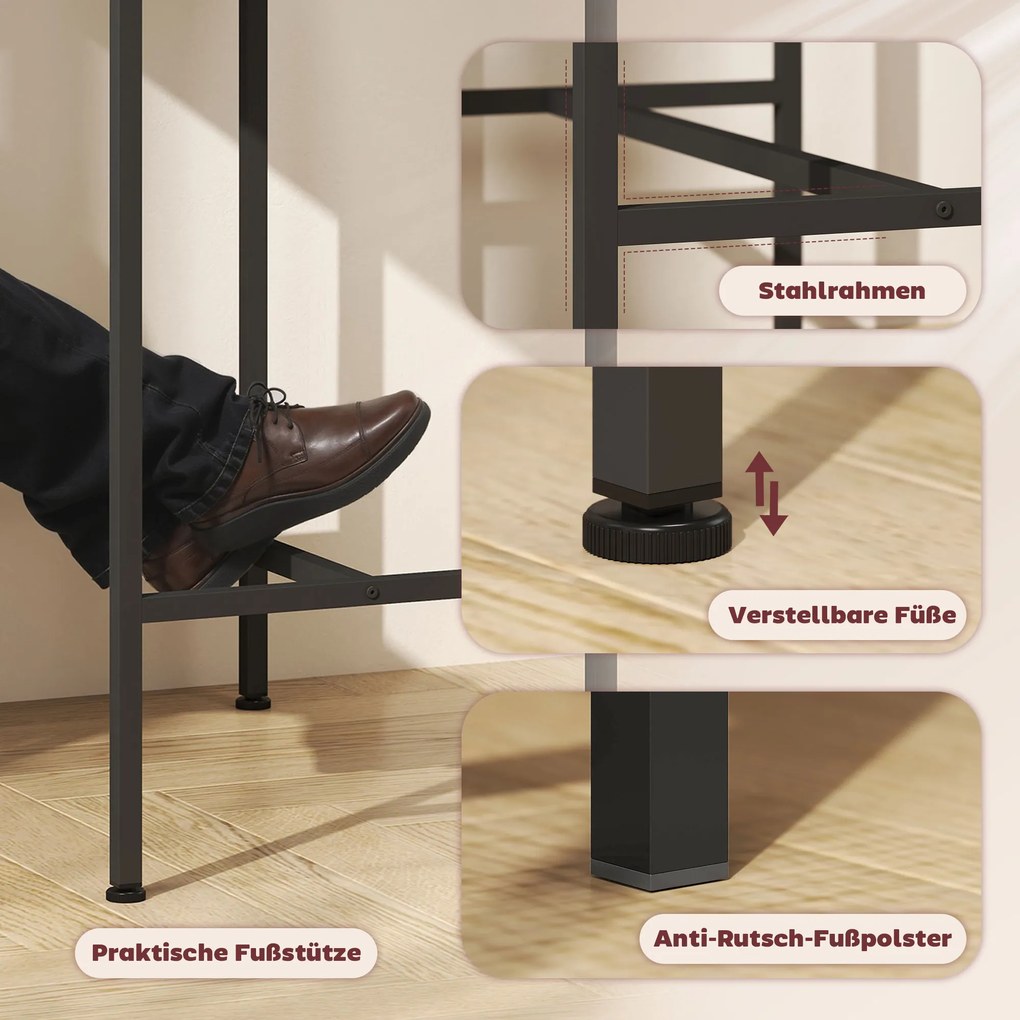 Zestaw stół barowy HOMCOM z 2 stołkami, Antypoślizgowe podkładki, Drewno naturalne
