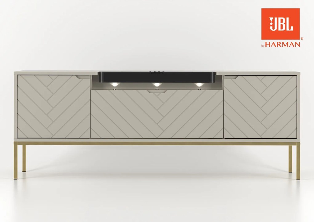 Szafka RTV z głośnikiem JBL i oświetleniem Aspen 06 cashmere/złoty