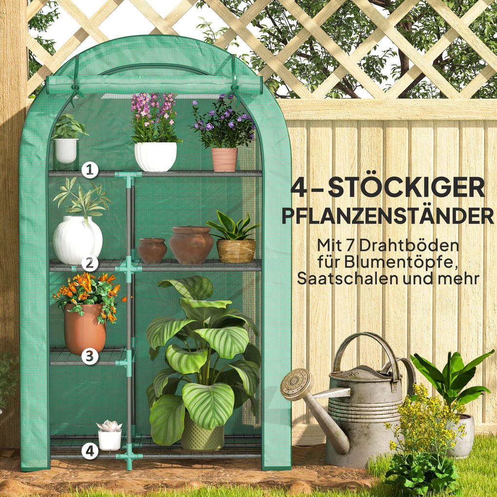 Outsunny Mini szklarnia, 4-poziomowa szklarnia z folii plastikowej, przenośna, drzwi rolowane, 100 x 45 x 160 cm, Zielona