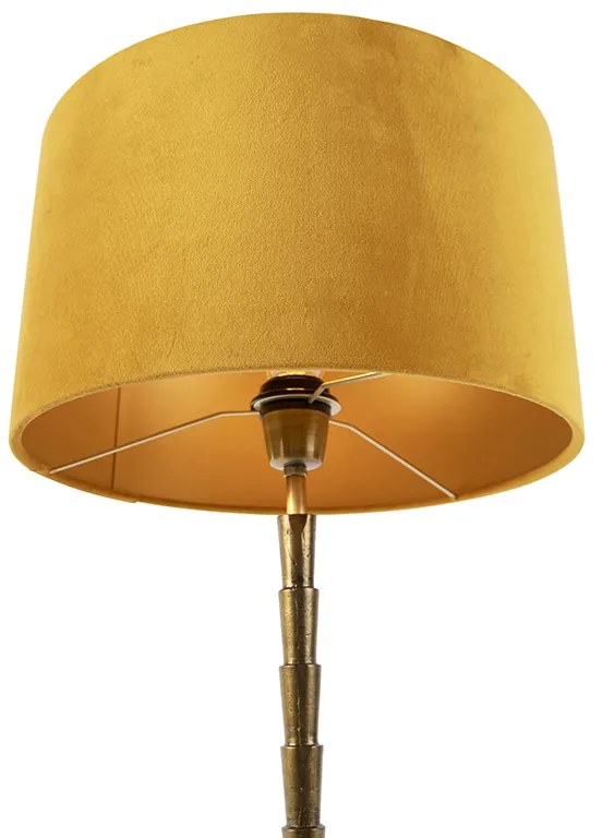 Lampa stołowa art deco brąz klosz welurowy żółty 35cm - Pisos ArtDeco Oswietlenie wewnetrzne