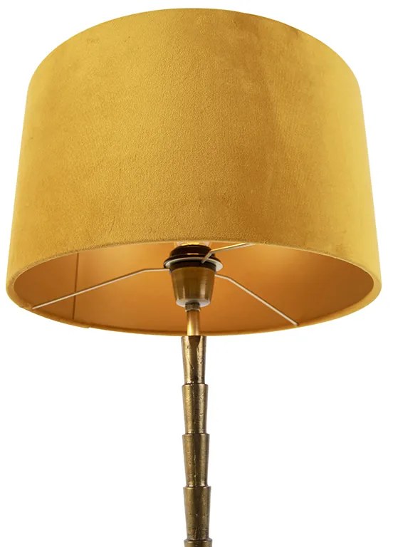 Lampa stołowa w stylu art deco z abażurem z weluru żółtym 35 cm - Pisos ArtDeco Oswietlenie wewnetrzne