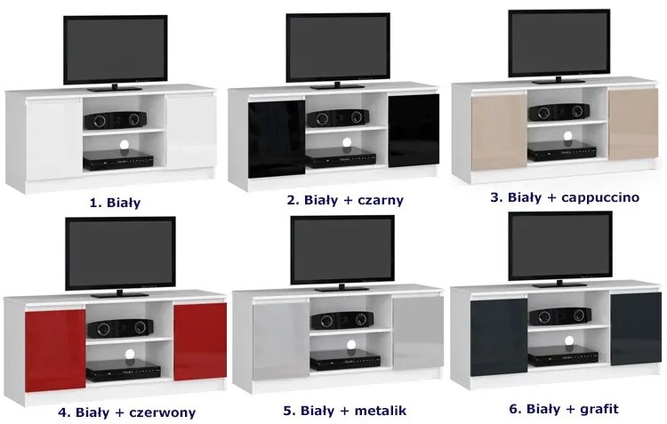 Szafka pod telewizor biała + metalik połysk - Galapi 4X 120 cm