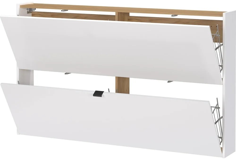 Biała uchylna wisząca szafka na buty w dekorze dębu 140x83x18 cm Ameca – Germania