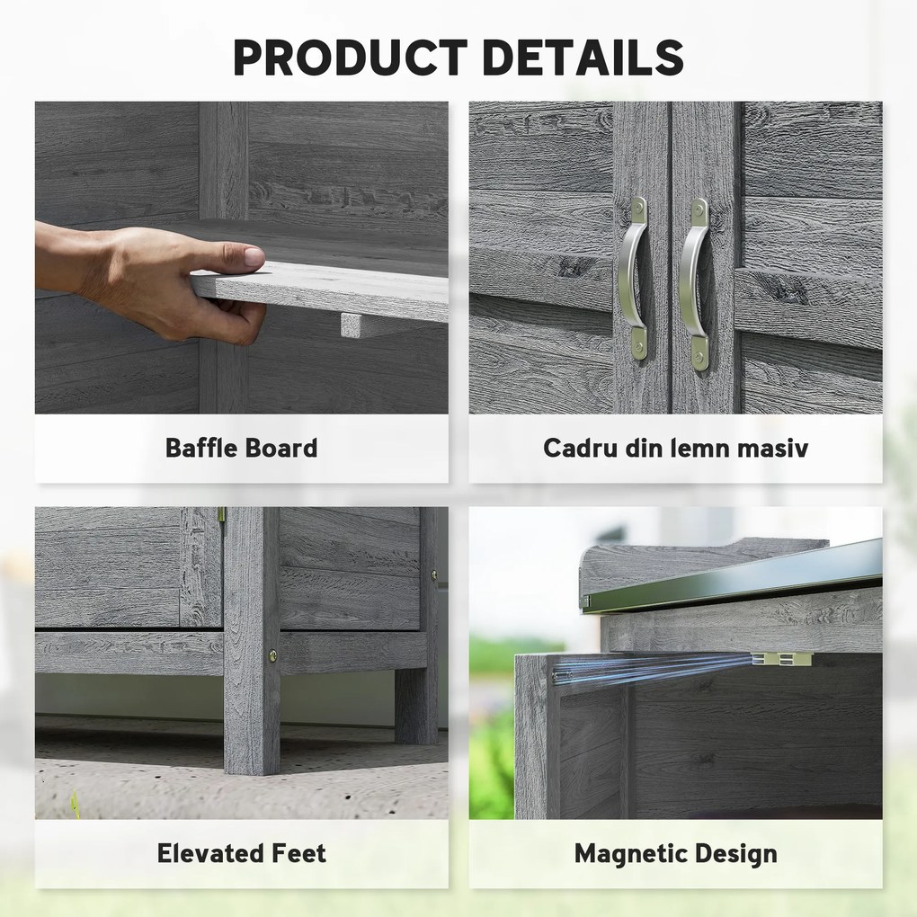 Outsunny Stół do przesadzania z szafką z drewna, ogrodowa szafka z ocynkowanym blatem, 2 półki, szary | Aosom PL