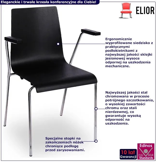 Krzesło konferencyjne z podłokietnikami czarny + chrom T7-H88