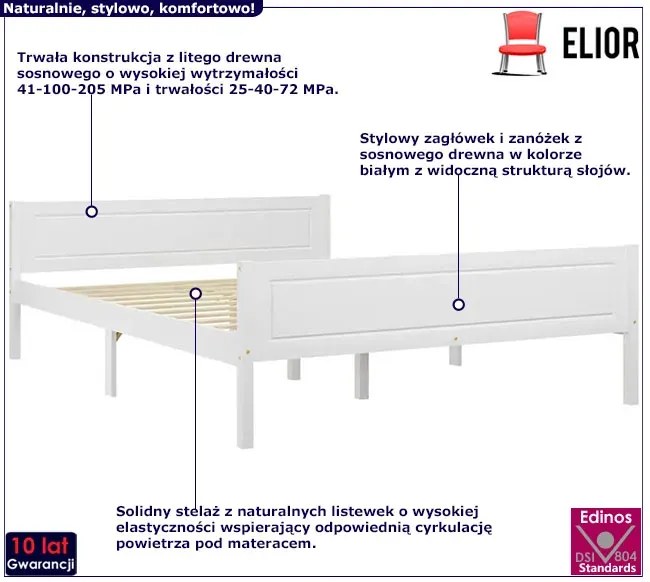 Białe łóżko z litego drewna sosny 120x200 B4-B73