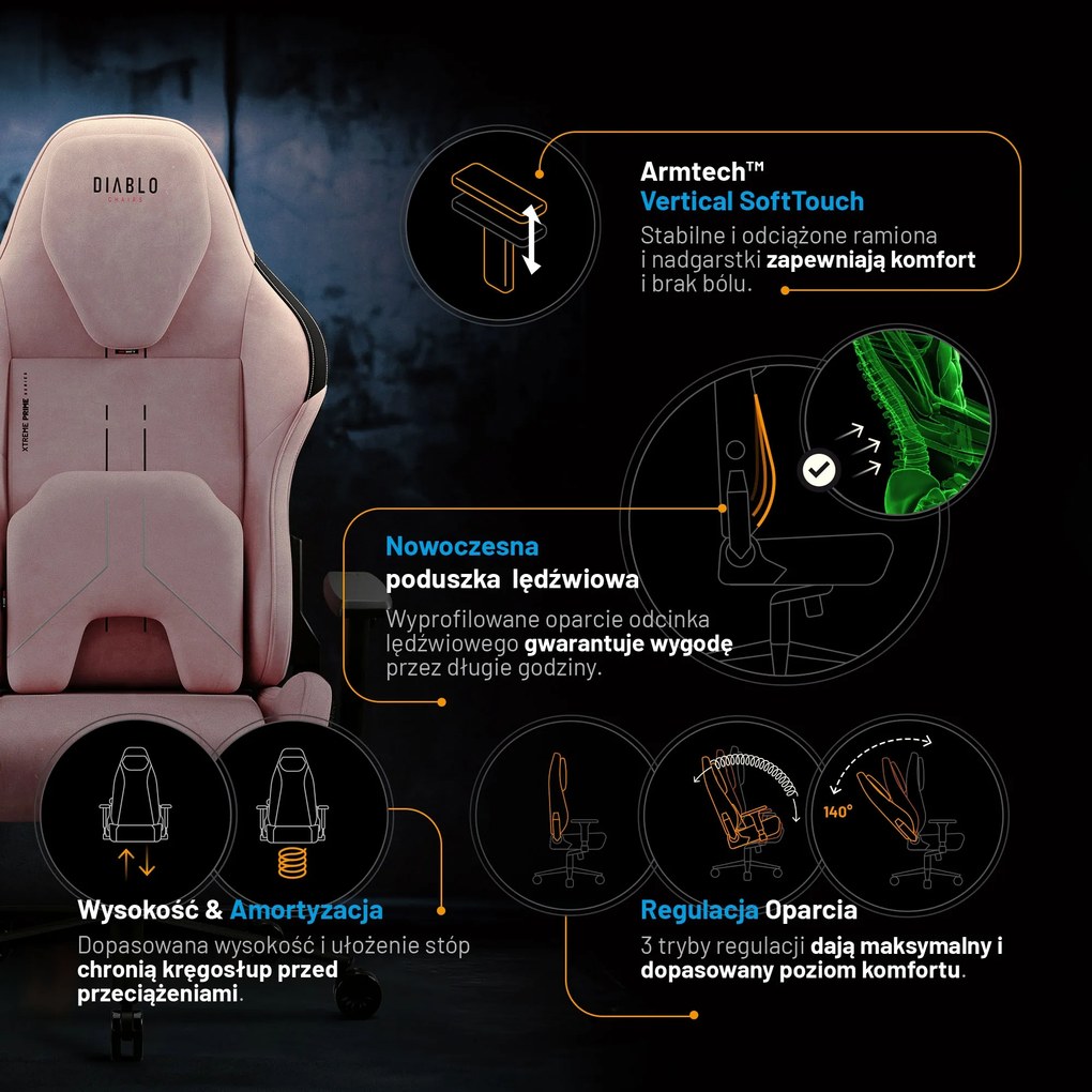 Fotel gamingowy Diablo X.One Prime, Normal Size, Akira Pink