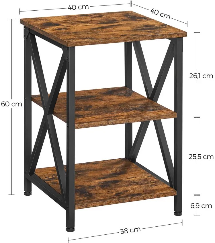 Stolik nocny w stylu loft rustykalny brąz - Raksa