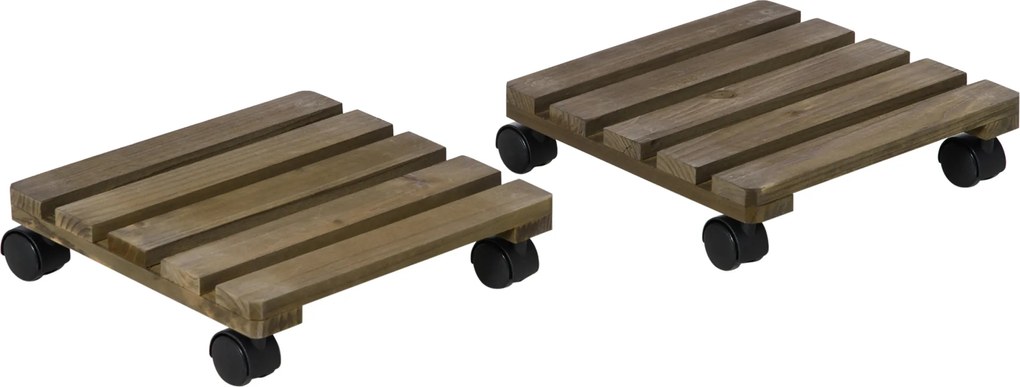 Outsunny zestaw 2 przenośnych stojaków na rośliny z litego drewna na kółkach z hamulcami idealne do domu i ogrodu Brązowy i Czarny | Aosom PL