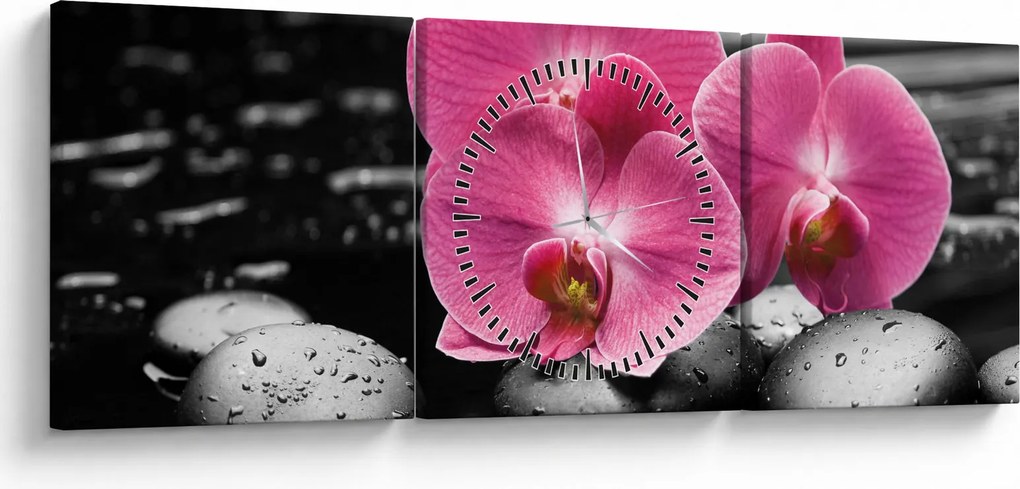 Obraz - Różowe orchidee (z zegarem) (90x30 cm)