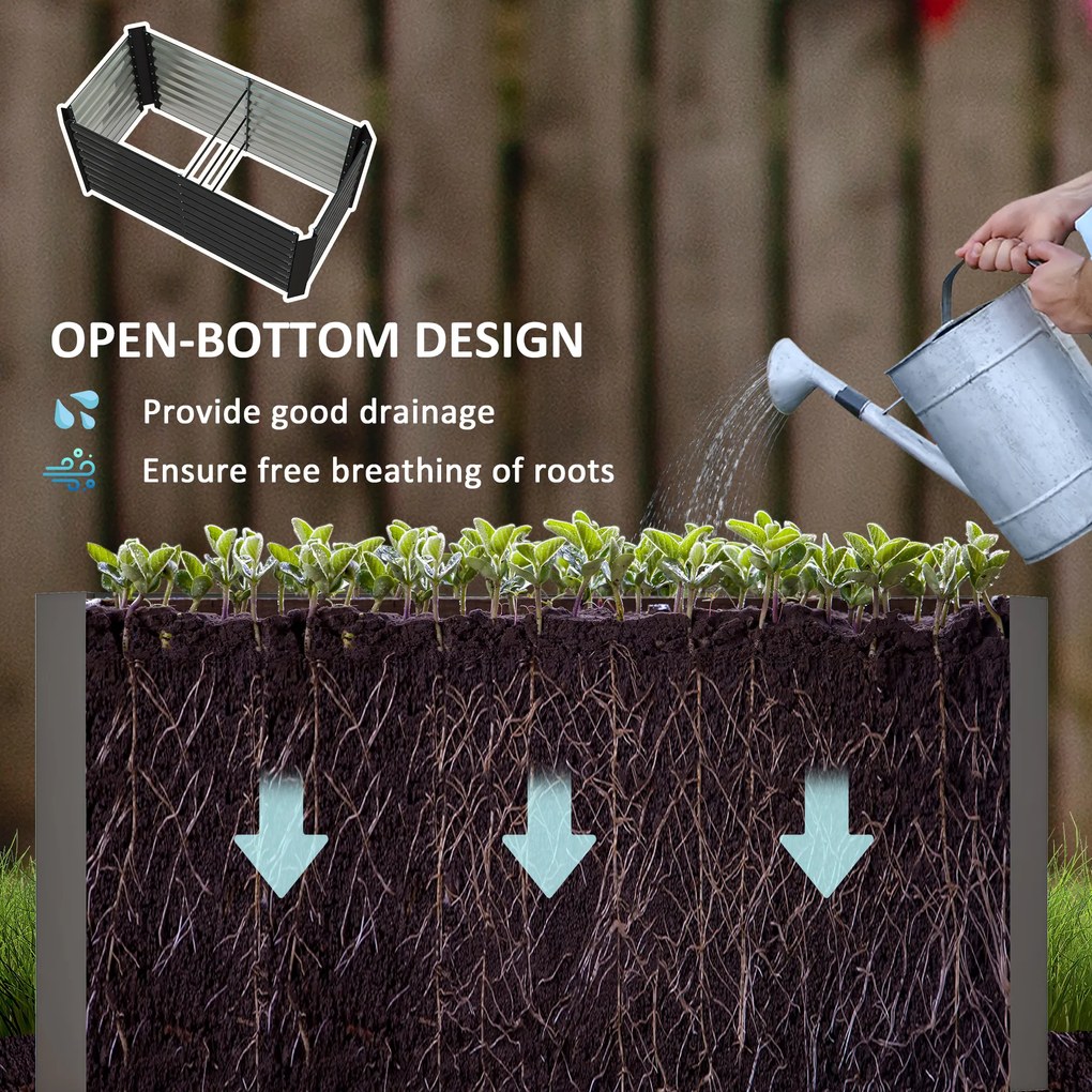 Outsunny Zestaw 2 wysokich grządek, Skrzynia Uprawna, Extra Głęboka, Metal, 120 x 60 x 60 cm, Ciemnoszary