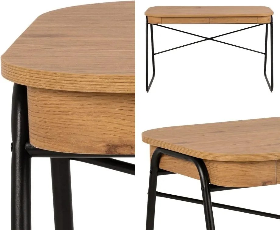 Biurko komputerowe z szufladami Blueton w stylu loft, kolor dąb/czarny