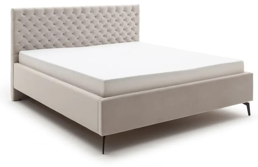 Beżowe tapicerowane łóżko dwuosobowe ze schowkiem i stelażem 180x200 cm La Maison – Meise Möbel