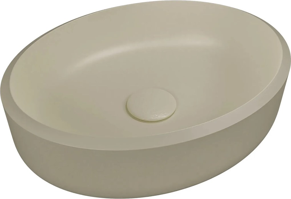 Umywalka z konglomeratu nablatowa okrągła beżowa 40 cm RONA beige : Wykończenie - w połysku