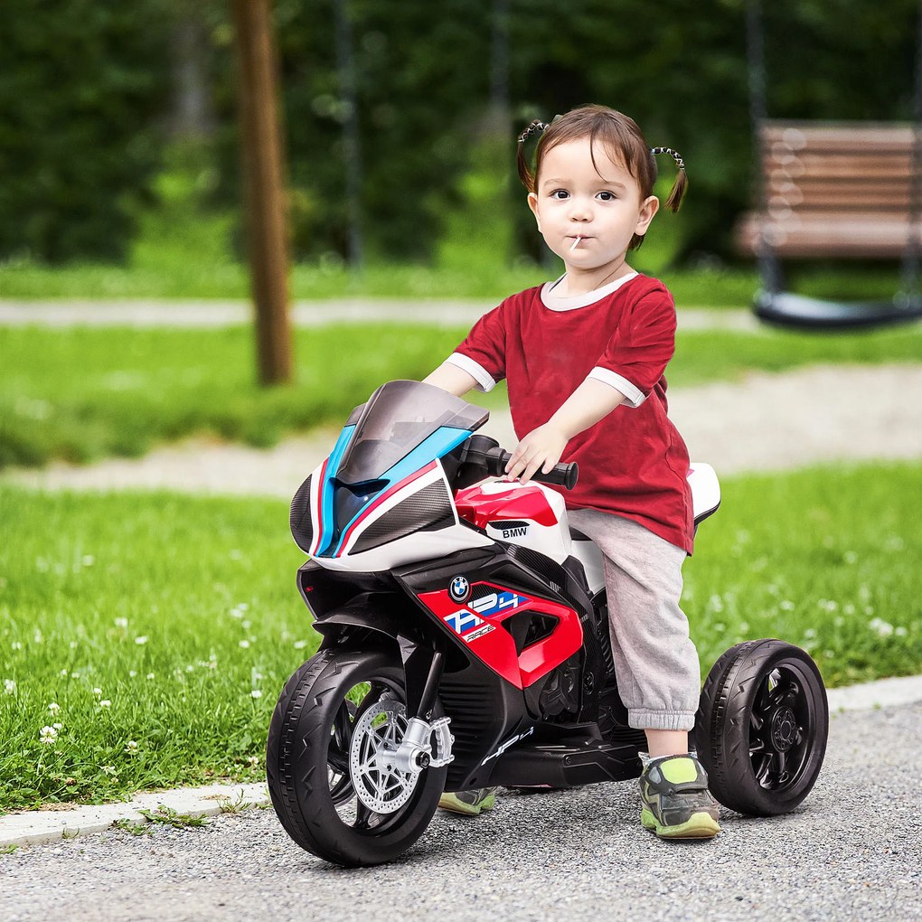 HOMCOM Motocykl Dla Dzieci, Motocykl Elektryczny, Reflektor, 3 Tryby Muzyczne, Dla Dzieci 1,5-5 Lat, Czerwony, 82,5 x 42 x 54cm