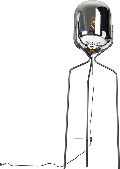 Designerska lampa podłogowa czarna z dymionym szkłem - Bliss