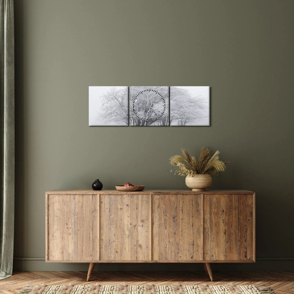 Obraz - Biała zima (z zegarem) (90x30 cm)