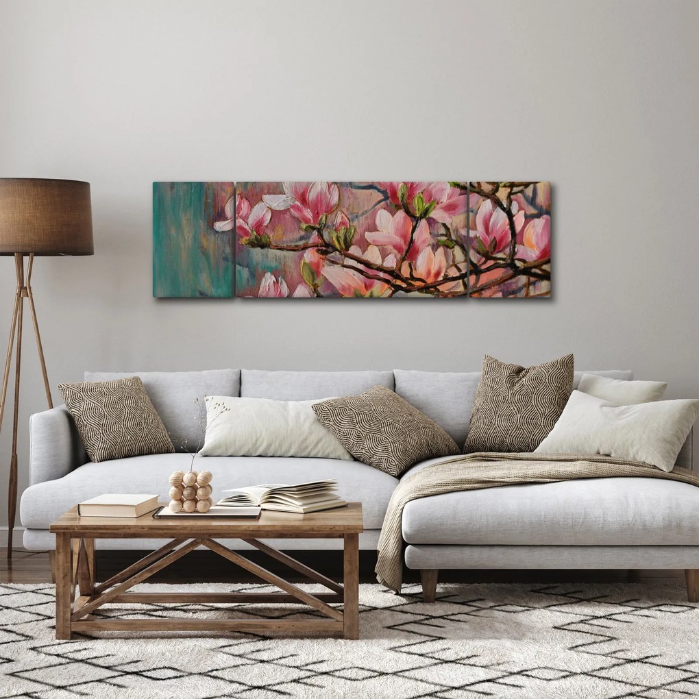 Obraz - Obraz olejny, Kwitnąca sakura (170x50 cm)
