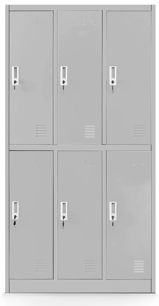 Szafka szkolna BHP szara: 6-komorowa IGOREK, 900 x 1500 x 450 mm