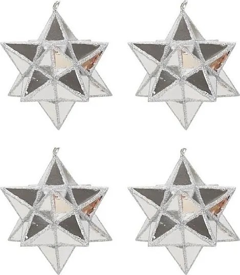 Zestaw 4 srebrnych gwiazdek bożonarodzeniowych z PVC 7 cm