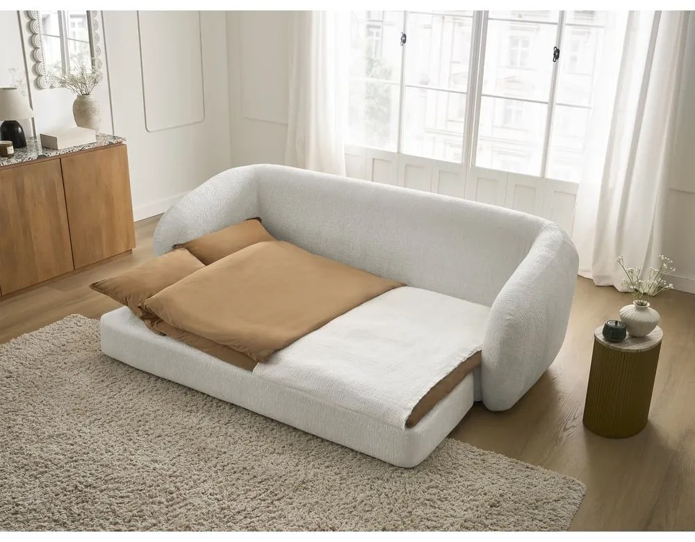 Biała rozkładana sofa z tkaniny szenilowej 228 cm Neyo – Bobochic Paris
