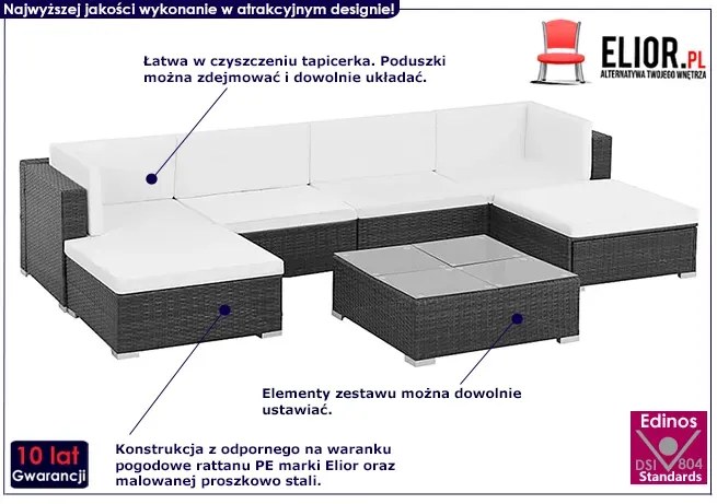 7-częściowy zestaw ogrodowy ze stolikiem czarno-śmietankowy - Merido 7A