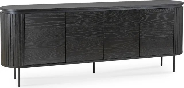 Komoda do Salonu BECK 200 cm Czarna Czterodrzwiowa Ryflowana Nowoczesna