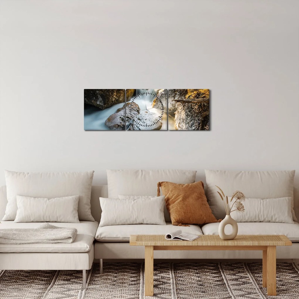 Obraz - Strumień leśny (z zegarem) (90x30 cm)