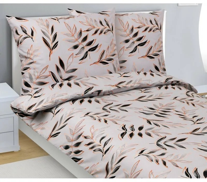 Bellatex Pościel bawełniana Liść szary, 140 x 220 cm, 70 x 90 cm, 140 x 220 cm, 70 x 90 cm