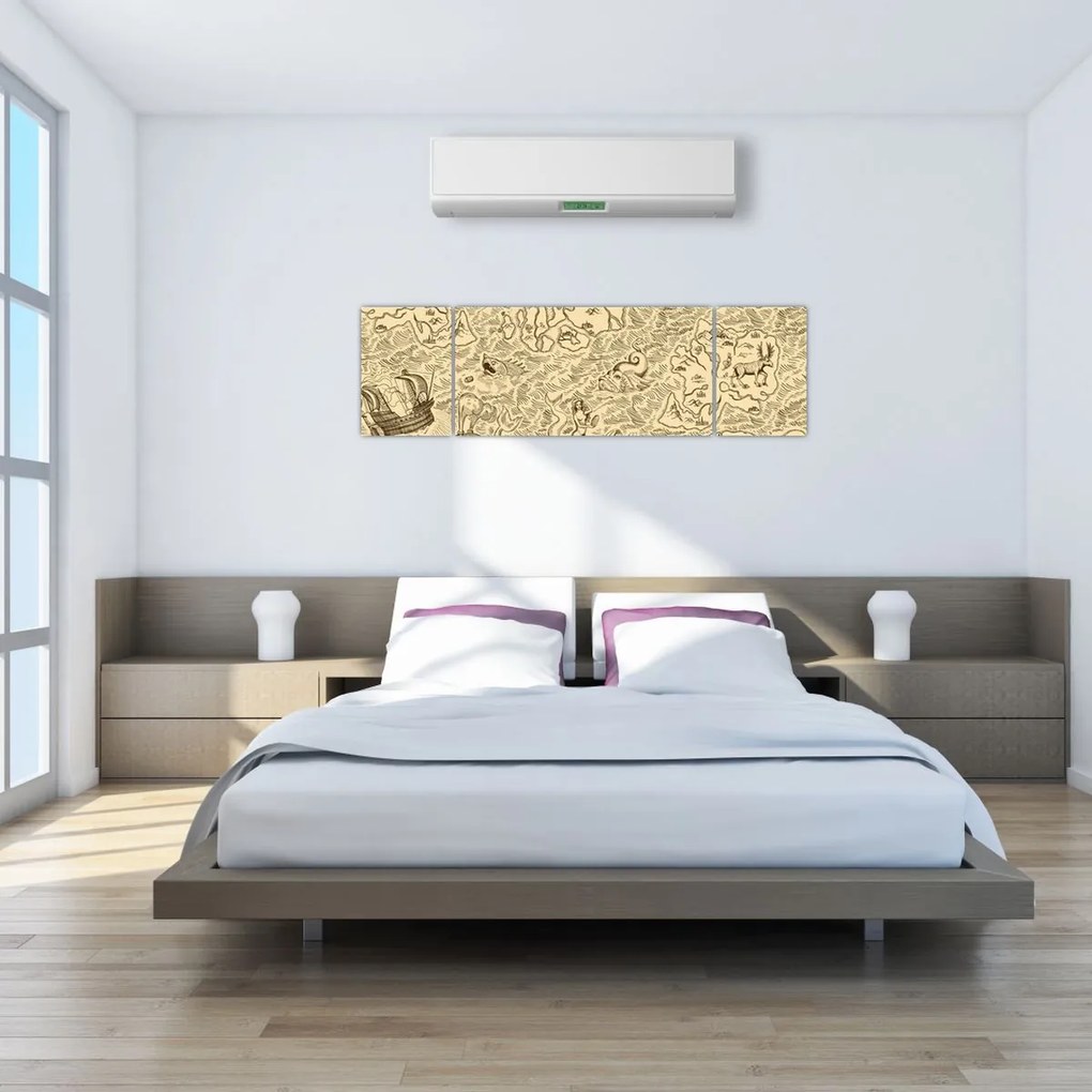 Obraz - Zabytkowa mapa, ilustracje (170x50 cm)