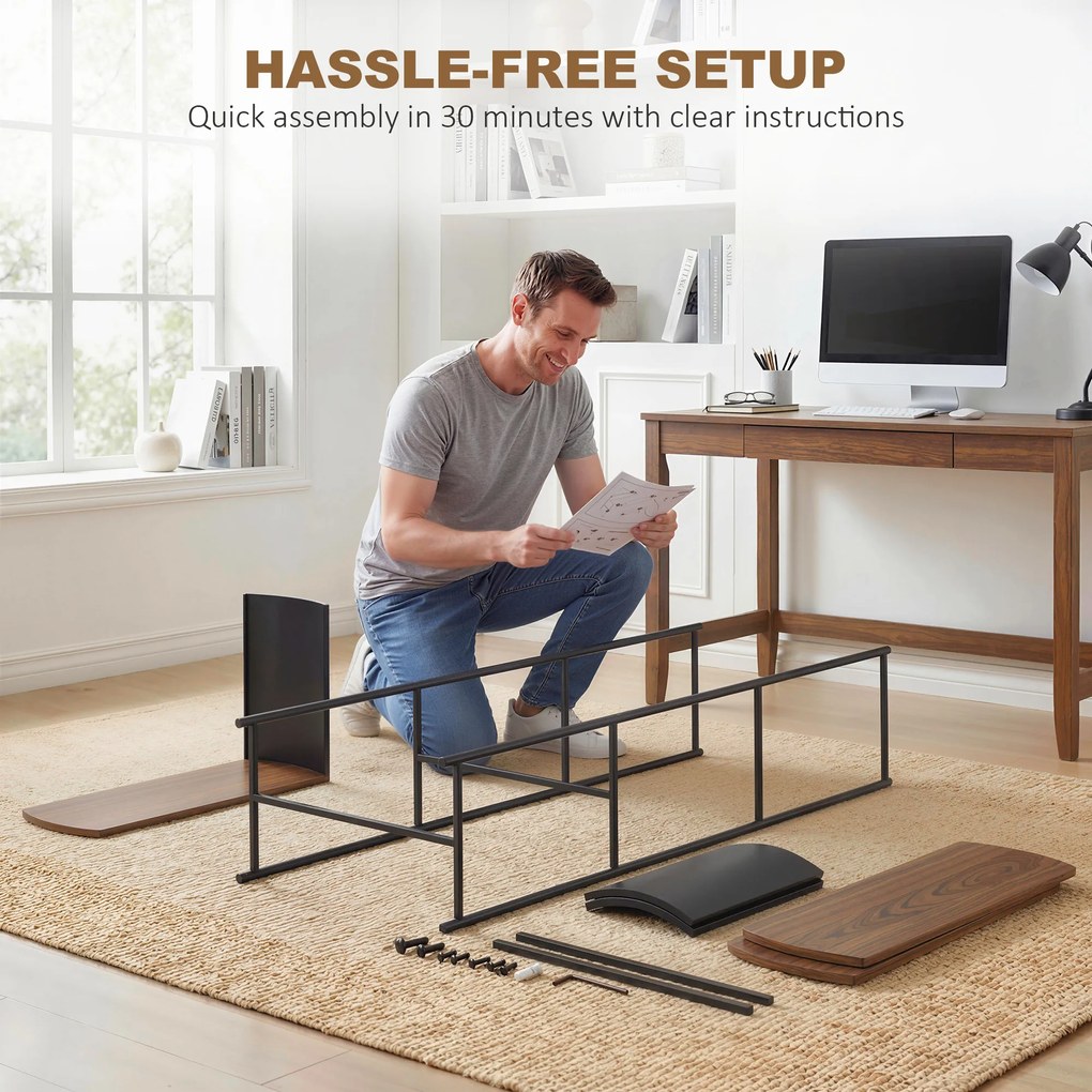 HOMCOM 4-poziomowy regał, stojący regał z zakrzywionym designem, industrialny regał książkowy, brązowy wygląd drewna | Aosom PL