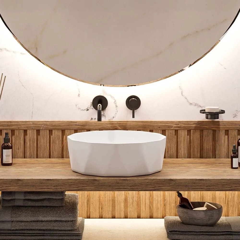 Umywalka z konglomeratu nablatowa okrągła bez otworu na baterię 41 cm PRISMA