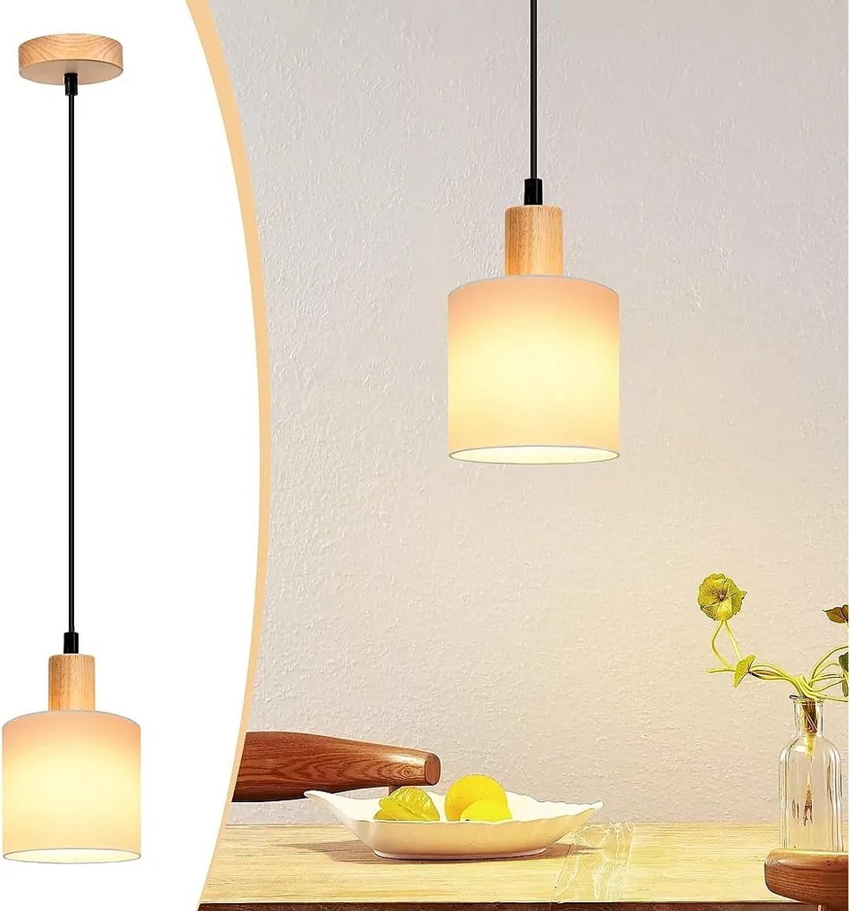 NETTLIFE Biała drewniana lampa wisząca średnica 173 cm E14 1 płomień vintage rustykalna lampa pokojowa kuchnia przedpokój lampa z tkaniny do salonu restauracja