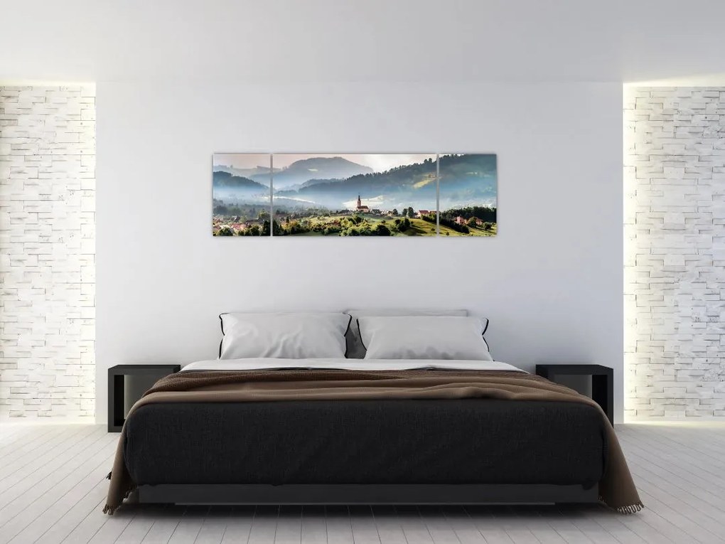 Obraz - wieś we mgle (170x50 cm)