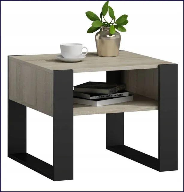 Nowoczesny stolik do salonu - dąb sonoma+czarny T6-G60