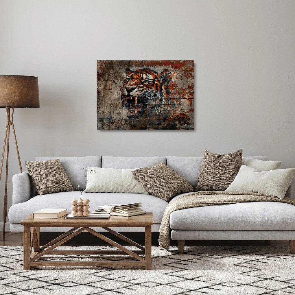 Obraz na szkle - Tygrys z cegieł (70x50 cm)