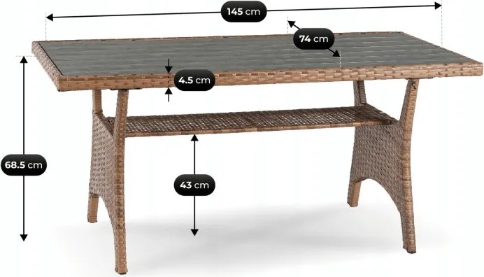 Zestaw Mebli Ogrodowych COMODO Brązowy/Szary Narożnik Stolik Tarasowy Technorattan Nowoczesny