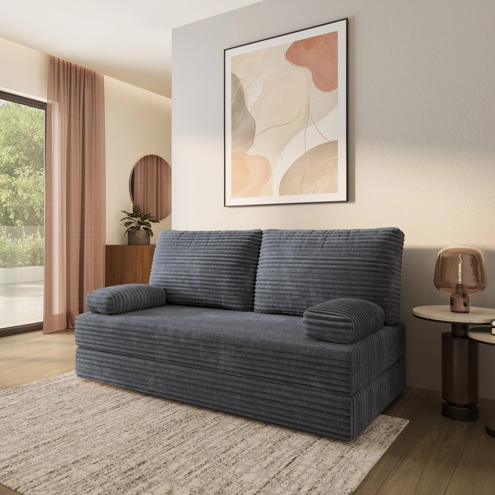 Masseno Sofa piankowa SILAR z funkcją spania, Kanapa z pianki do salonu, Bezmontażowa, Tkanina sztruksowa – Grafitowy TILIA 90