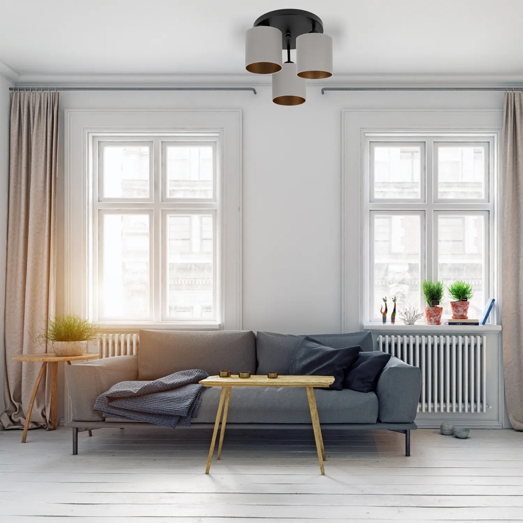 Lampa sufitowa czarna trzypunktowa z szarymi abażurami C-3030SC-GRGRGR