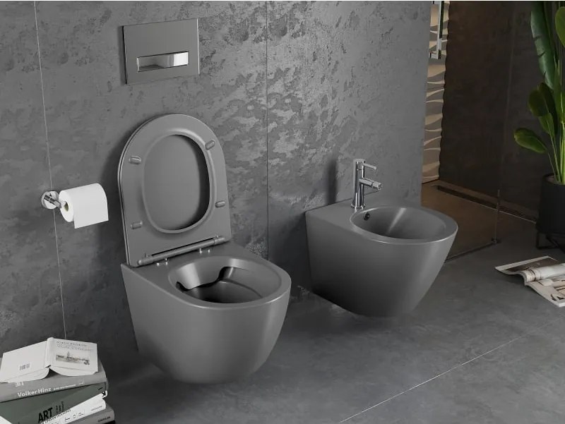 Mexen Lena miska wc Rimless z deską wolnoopadającą slim, duroplast, szara ciemna mat - 30224071