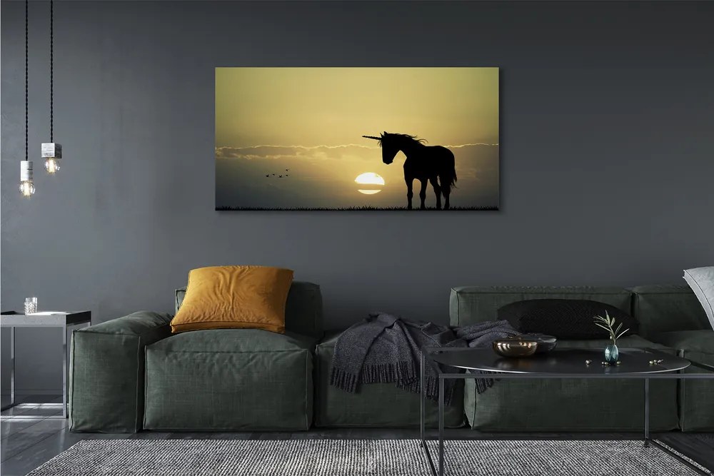 Fotoobraz na płótnie Jednorożec na Polu o Zachodzie Słońca