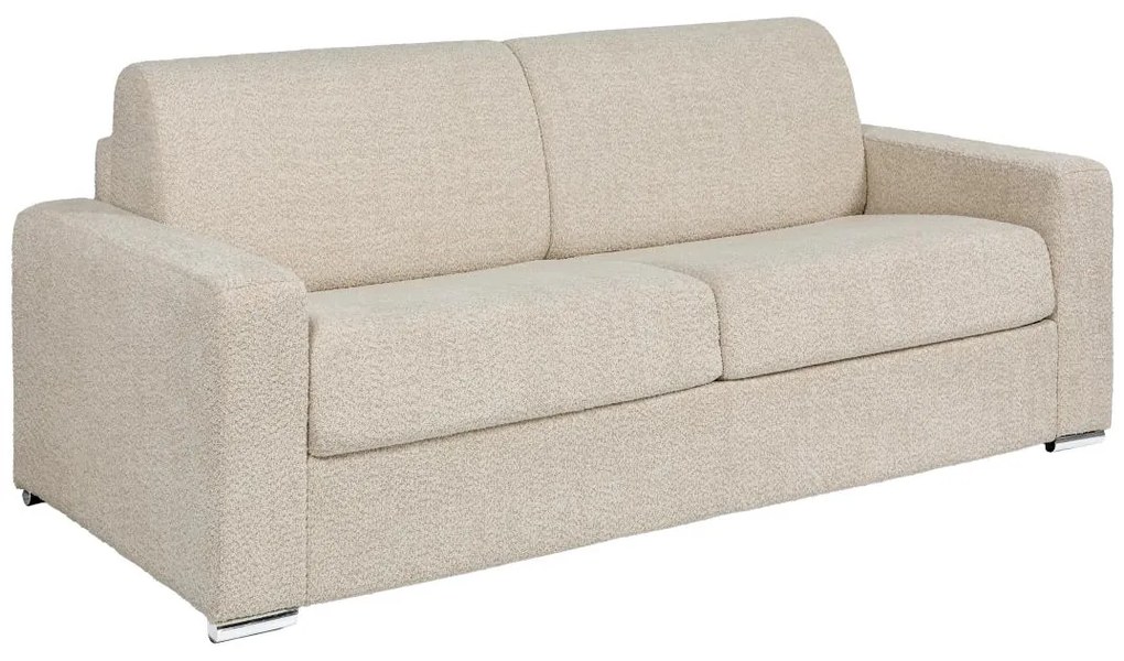 Kanapa 4-osobowa rozkładana typu express z beżowej bukli - Miejsce do spania z szerokimi listewkami 160 cm - Materac 18 cm - CALITO