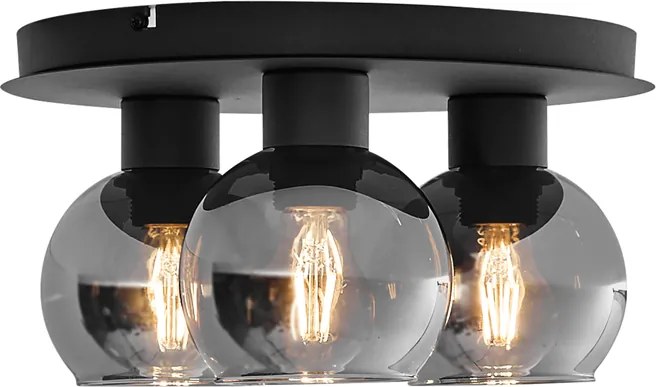 Inteligentna lampa sufitowa czarna z przydymionym szkłem 3-źródła światła z WiFi A60 - Vidro