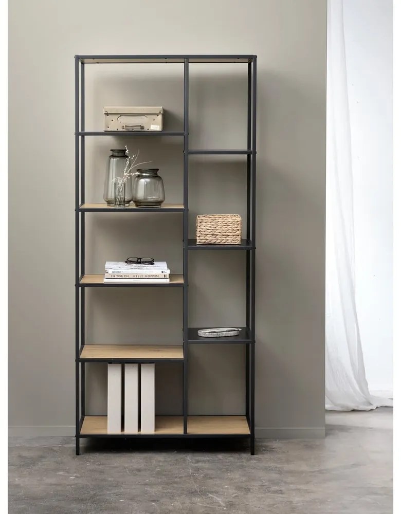 Czarno-naturalny regał w dekorze dębu 80x180x35 cm Altino – Unique Furniture