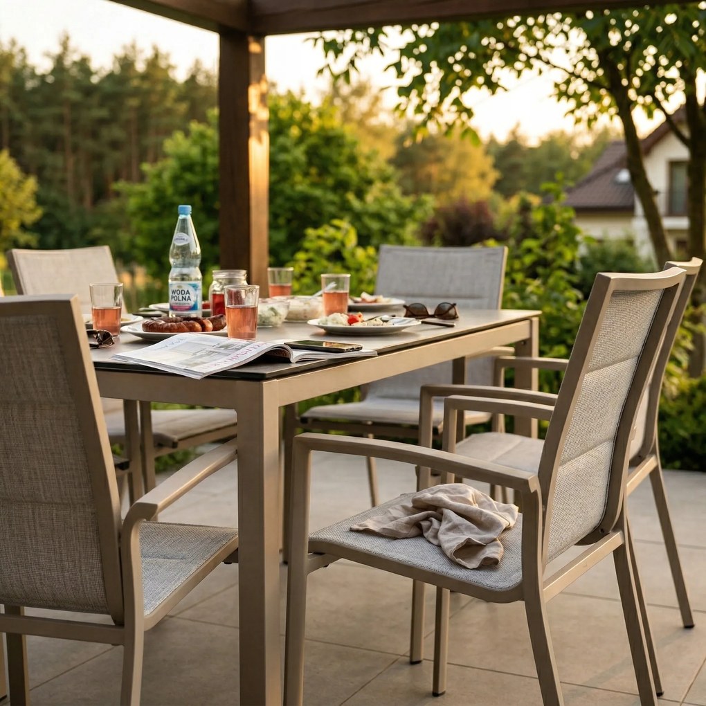 Krzesło ogrodowe aluminiowe beżowe 56x65x88 komfortowe wytrzymałe tarasowe