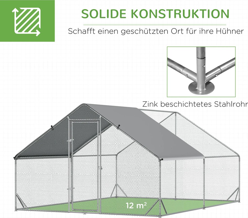 PawHut PewHut XXL kurnik zewnętrzny z kloszem stalowym 3 x 4 x 2 m